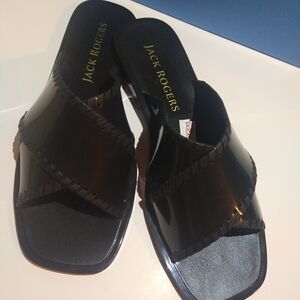 Jack Rogers Shiny Black Strap Sandals Size 8.5